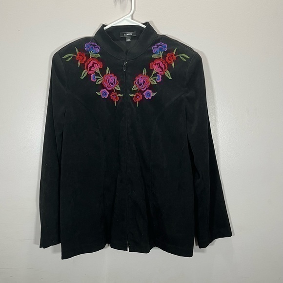 Elementz Women’s Western Style Black Faux Suede Floral Embroidered Blazer Jacket - Picture 2 of 12